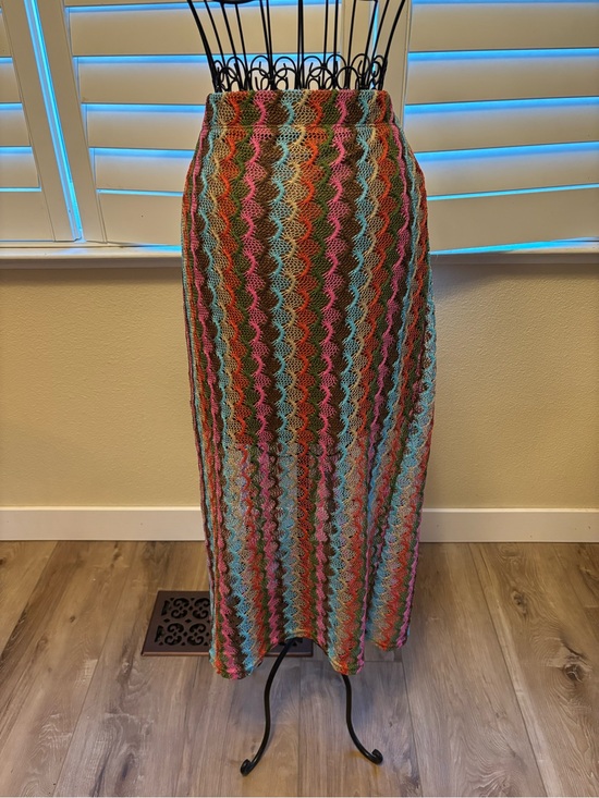 Sweet Rain Dresses & Skirts - Sweet Rain Crocheted Lined Chevron Maxi Skirt -Pink, Turquoise, Brown, Cream
